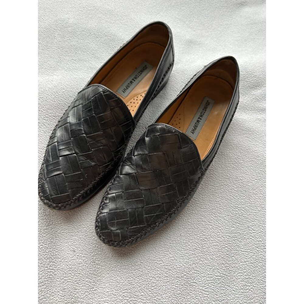 Johnston Murphy‎ Shoes Mens 9 Woven Leather Slip on Black Casual